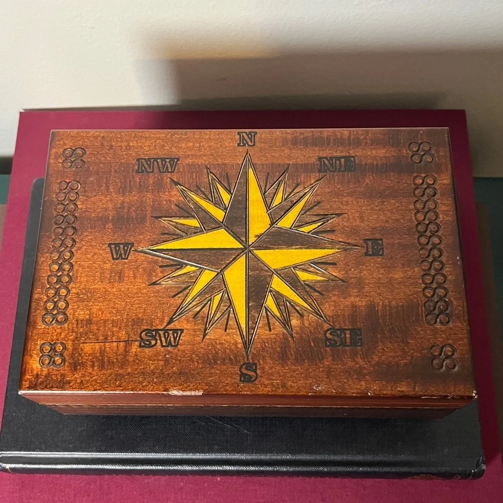 Enchanted World of Boxes Compass Design Wooden Keepsake Box‎